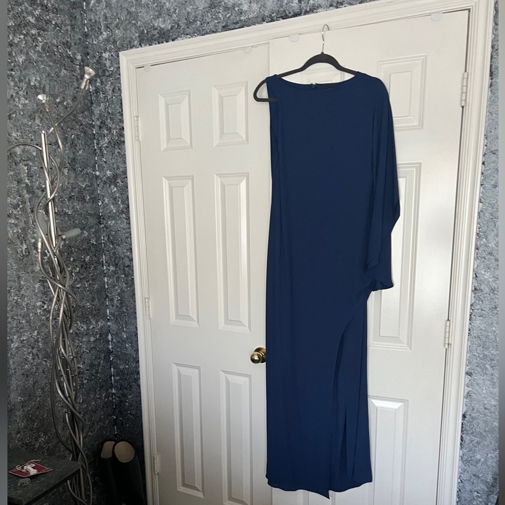 Blue BCBG asymmetrical sleeve formal dress